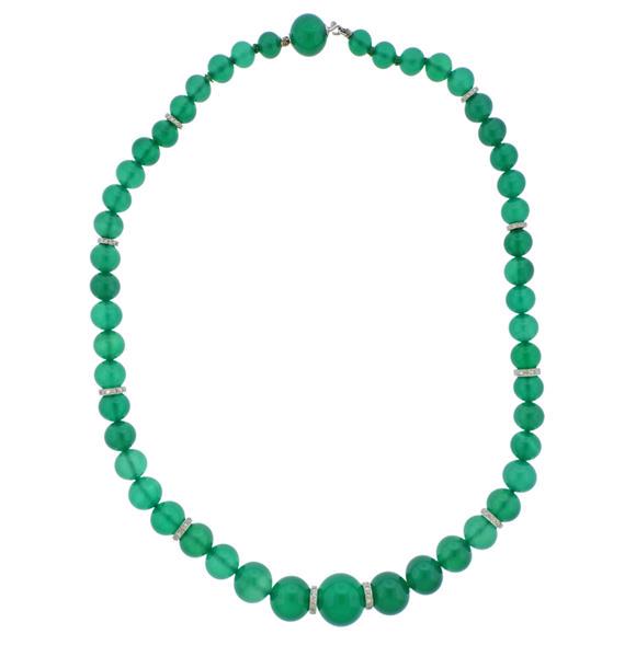14k Gold Diamond Chrysoprase Bead Necklace (1 of 5)