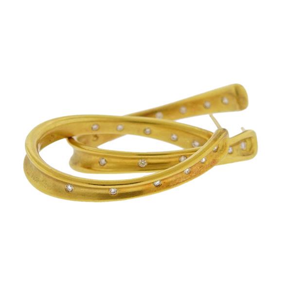 Robert Lee Morris RLM 18k Gold Diamond Hoop Earrings: METAL: 18k Gold. MEASUREMENTS: Earrings are 40mm x 30mm, 6mm wide. Missing backs. GEMSTONES: Diamonds approx. 0.22ctw. MARKED: RLM, 18k. WEIGHT: 23.8 grams.Gemstones have not been graded for color and