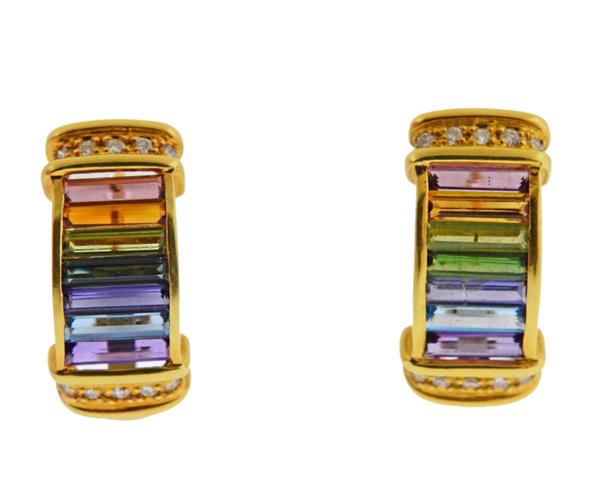 20K Gold Diamond Multi Color Tourmaline Earrings (1 of 4)