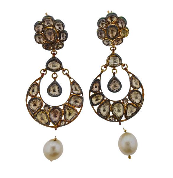 Indian 15K Gold Silver Rose Cut Diamond Enamel Pearl (1 of 6)