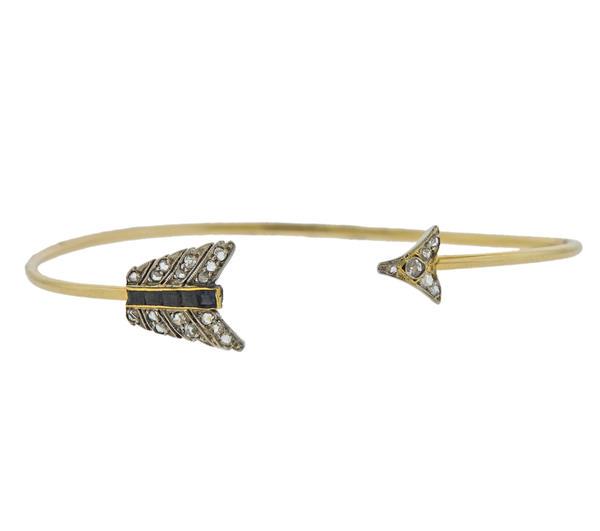 14k Gold Platinum Diamond Arrow Cuff Bracelet (1 of 5)