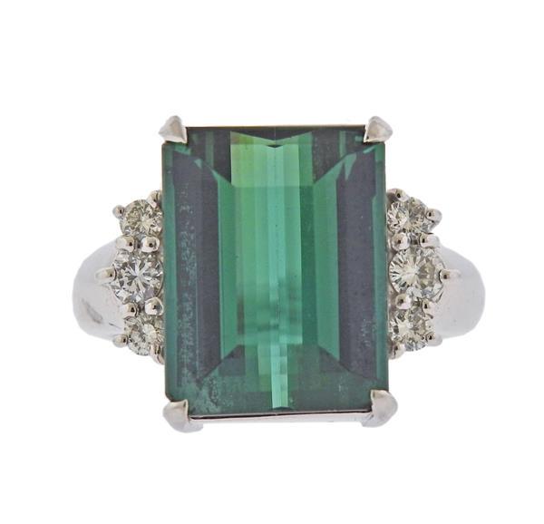 Platinum 10.02ct Green Tourmaline Diamond Ring (1 of 4)