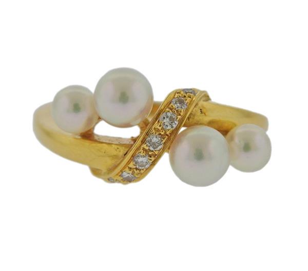 Mikimoto 18K Gold Diamond Pearl Ring (1 of 4)