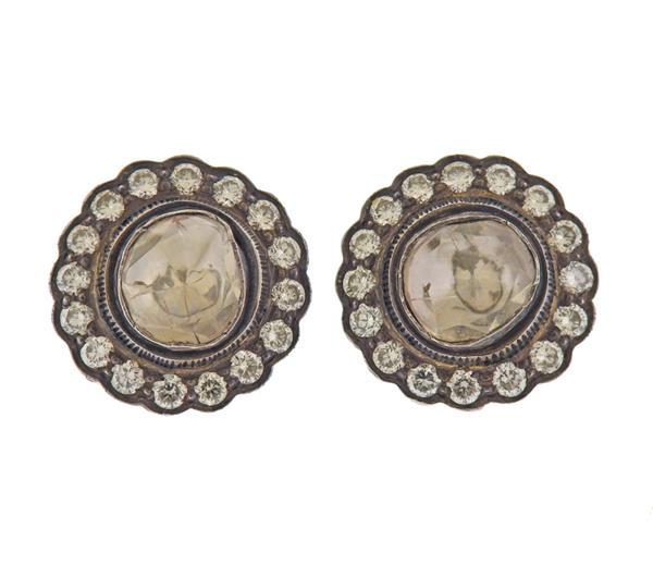 14K Gold Silver Rose Cut Diamond Stud Earrings (1 of 3)