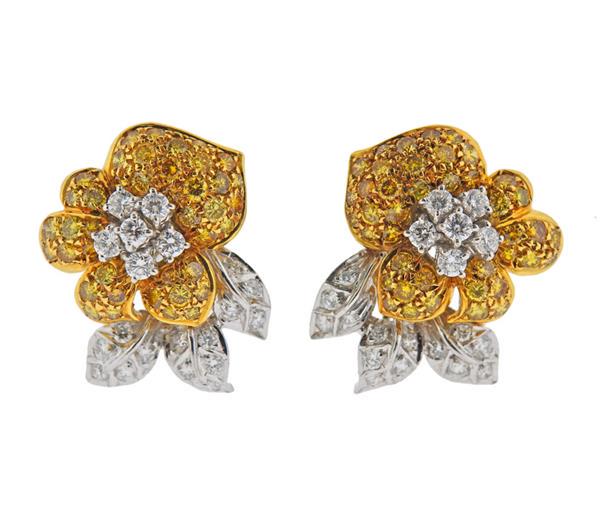 18K Gold White Yellow  Diamond Floral Earrings (1 of 4)