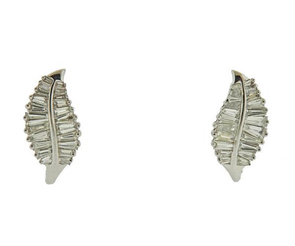 18K Gold Diamond Leaf Motif Hoop Earrings (1 of 4)
