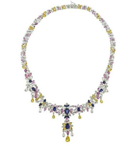 18k Gold Diamond Multi Gemstone Necklace (1 of 6)