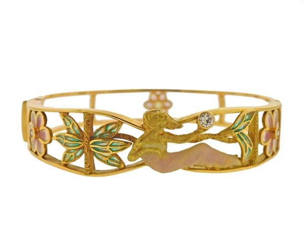 Masriera 18K Gold Diamond Enamel Bangle Bracelet (1 of 4)