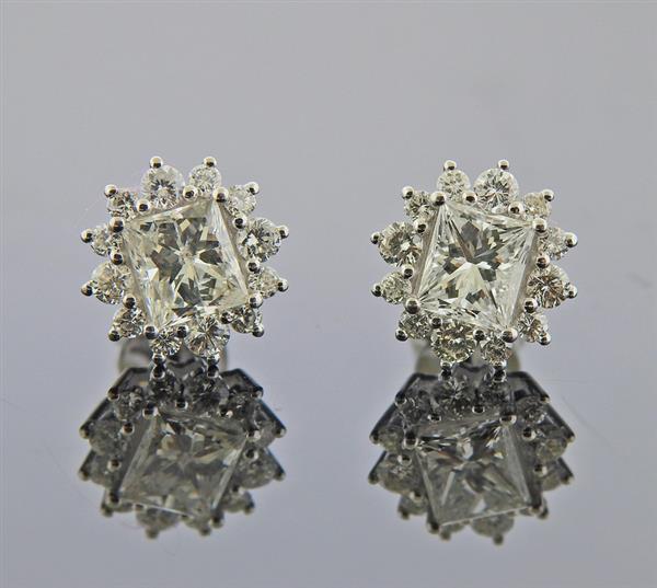 18k Gold Princess Cut Diamond Earrings (1 of 3)