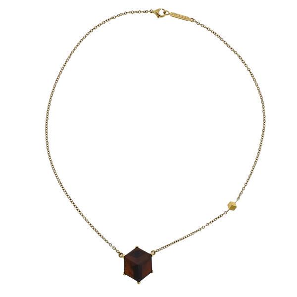 Paolo Costagli Smokey Topaz Pendant Gold Necklace: METAL: 18k Gold. GEMSTONES: Smokey Topaz. MEASUREMENTS: Necklace is 16 3/4" long, Pendant - 20mm x 16mm. MARKED: Costagli, 750, New York. WEIGHT: 11.6 grams. Gemstones have not been graded for co