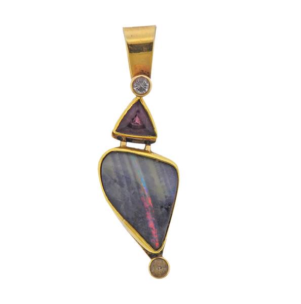 14K Gold Multi Color Gemstone Pendant (1 of 3)