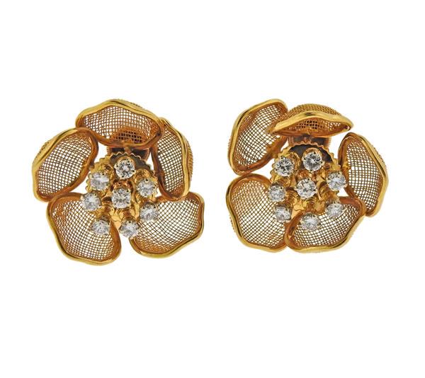 Continental 18k Gold Diamond Flower Earrings (1 of 4)