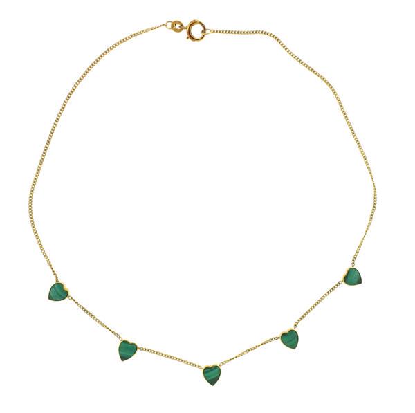14K Gold Heart Malachite Station Necklace (1 of 3)