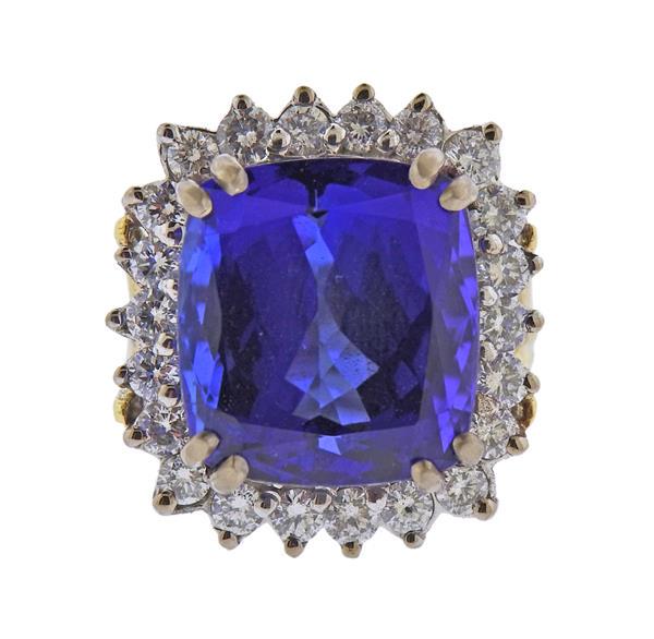 GIA 26.51ct Tanzanite 18k Gold Diamond Ring (1 of 5)