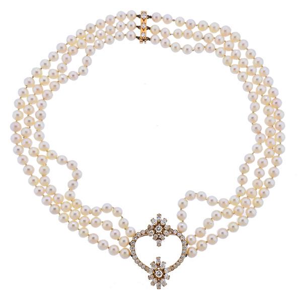 18K Gold Diamond Pearl Bead Necklace (1 of 4)