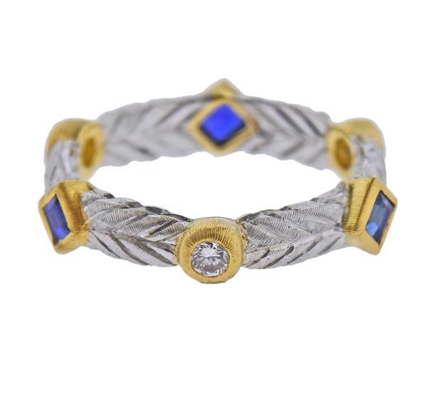 Buccellati Oro Sapphire Diamond 18K Gold Band Ring (1 of 3)