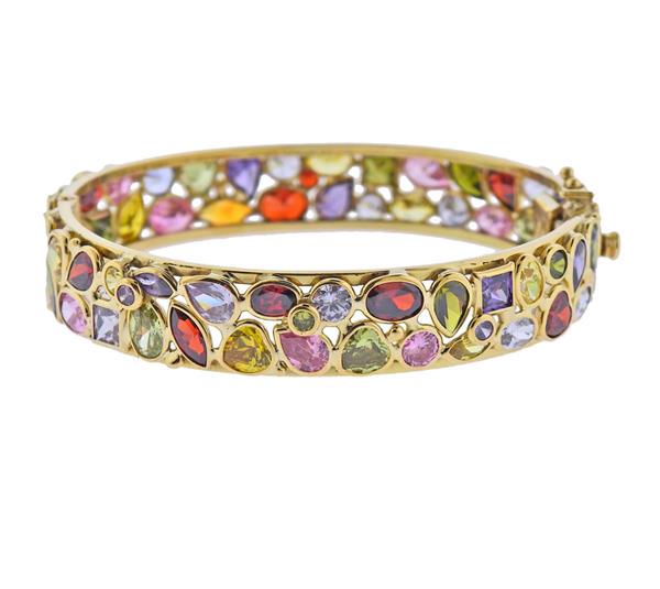 18K Gold Multi Gemstone Bangle Bracelet (1 of 4)