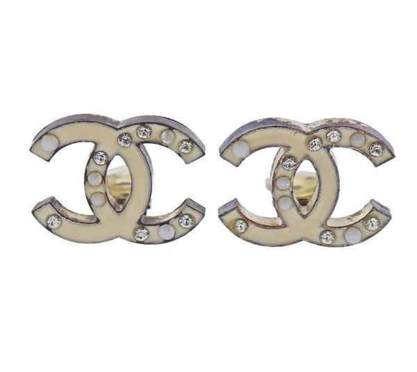 Vintage Chanel Enamel Strass Clip - On Earrings (1 of 3)