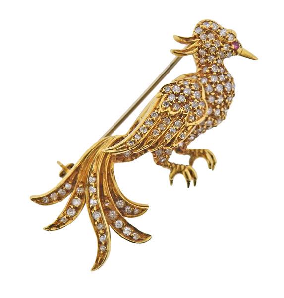 18K Gold Diamond Ruby Brooch Pin (1 of 3)