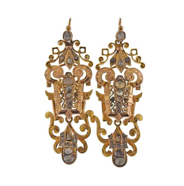 Antique 18K Gold Diamond Drop Earrings (1 of 3)