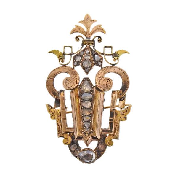 Antique 18K Gold Diamond Brooch Pin (1 of 3)