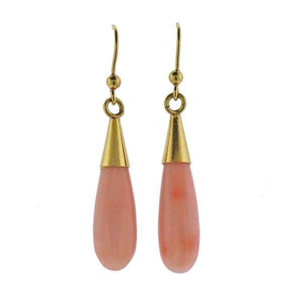 Antique 18k Gold Coral Drop Earrings (1 of 3)
