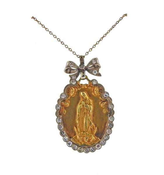 Antique St. Mary Gold Diamond Pendant  Necklace (1 of 4)