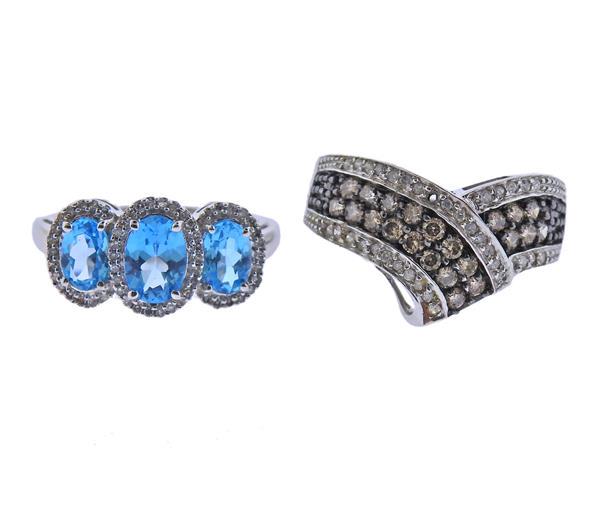 Gold Fancy White Diamond Blue Topaz Rig Lot of 2 (1 of 3)