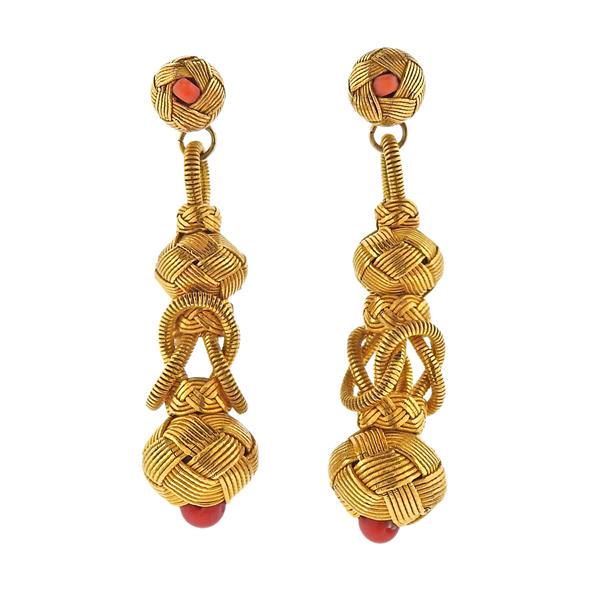 18K Gold Coral Drop Earrings (1 of 3)