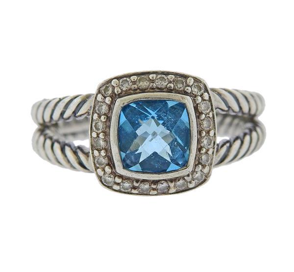 David Yurman Albion Silver Diamond Blue Topaz Ring (1 of 5)