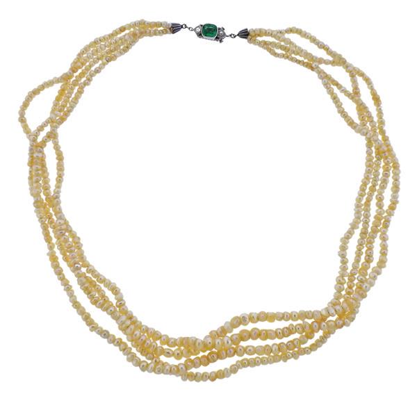 Art Deco Platinum Diamond Emerald Pearl Necklace (1 of 5)