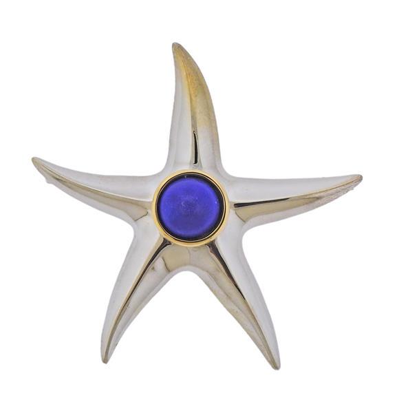 Tiffany & Co Silver 18k Gold Lapis Starfish Brooch (1 of 4)