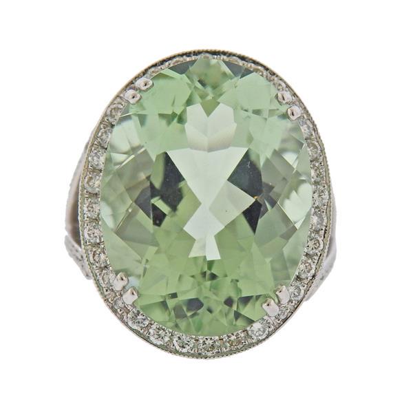 18k Gold 22.15ct Prasiolite Diamond Ring (1 of 4)