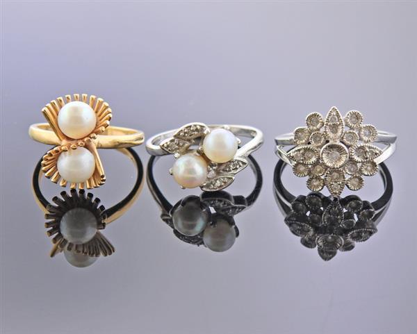 14K 10K Diamond Pearl Ring Lot of 3 (1 of 3)