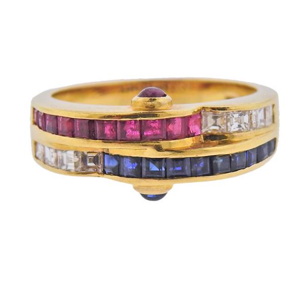 18K Gold Diamond Ruby Sapphire Band Ring (1 of 3)