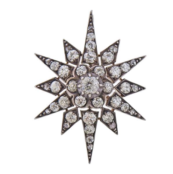 18k Gold Silver Old Mine Diamond Star Pendant (1 of 3)