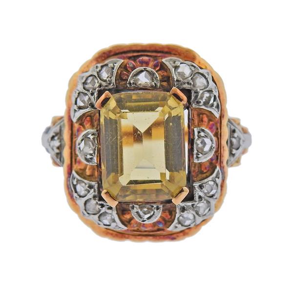 1940s 18k Gold Diamond Citrine Ring (1 of 4)