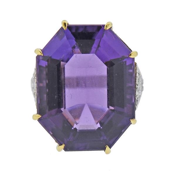 Platinum 23ct Amethyst Diamond Cocktail Ring (1 of 5)
