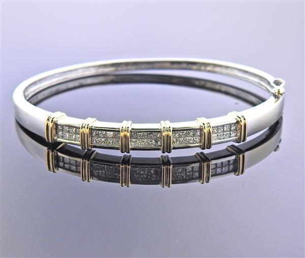 14K Two Tone Gold Diamond Bangle Bracelet (1 of 3)