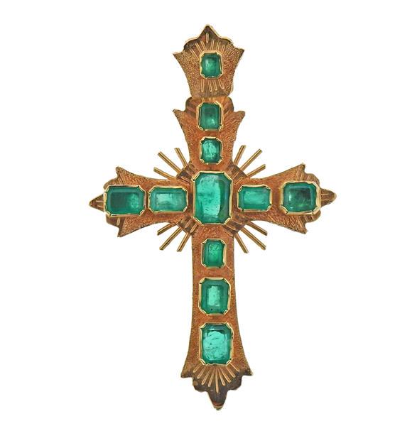 18K Gold Emerald Cross Pendant (1 of 3)