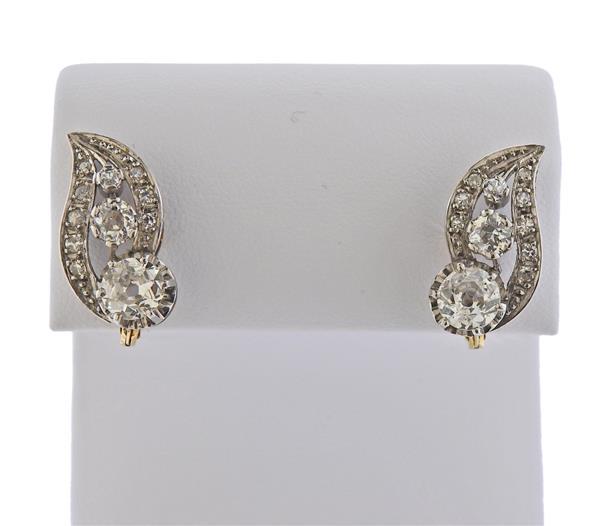 Mid Century 18K Gold Platinum Diamond Earrings (1 of 4)
