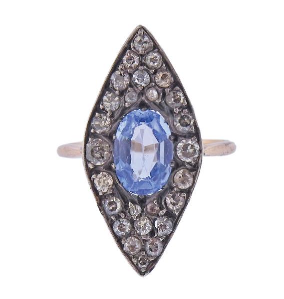 Antique 14K Gold Silver Diamond Spinel Ring (1 of 4)