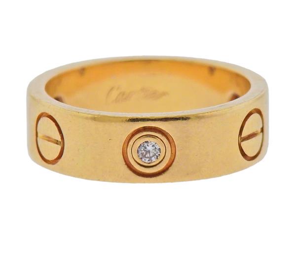 Cartier Love 18K Gold 3 Diamond Band Ring Size 50 (1 of 4)