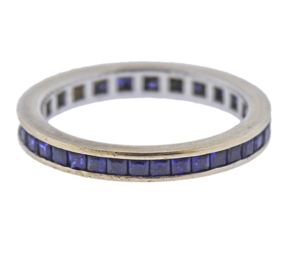 18K Gold Blue Stone Eternity Band Ring (1 of 6)