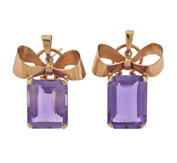 Retro 14K Gold Amethyst Earrings (1 of 4)