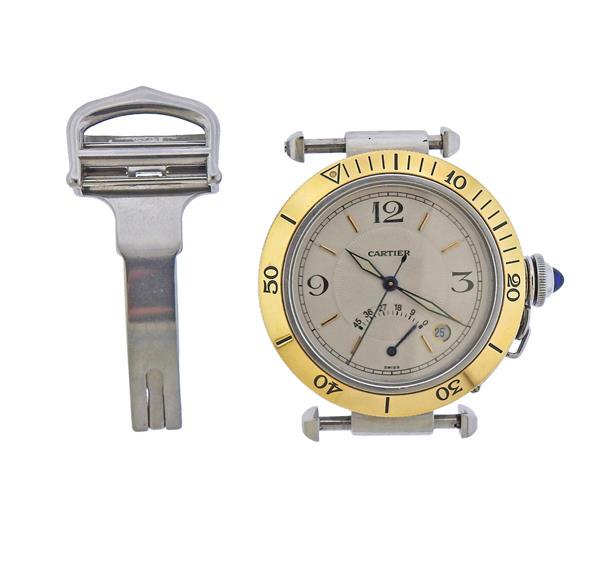 Cartier Pasha 18k Gold Steel Automatic Watch 1033 (1 of 4)