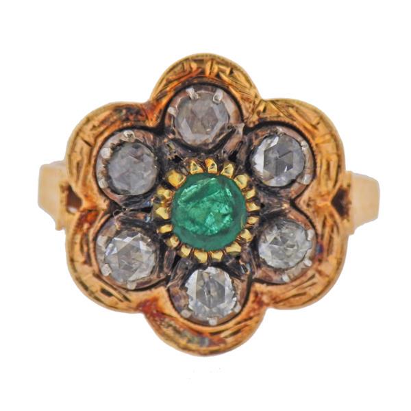 Continental 18K Gold Silver Diamond Emerald  Ring (1 of 3)