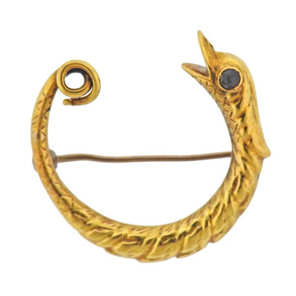 Antique 18K Gold Garnet Snake Brooch Pin (1 of 3)