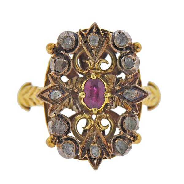 Continental 18K Gold Silver Diamond Ruby Ring (1 of 3)