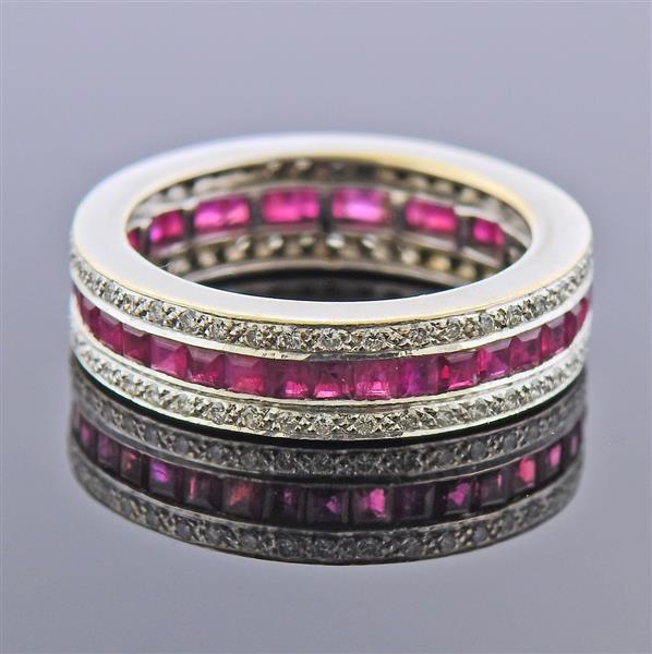 18K Gold Diamond Ruby Band Ring (1 of 3)